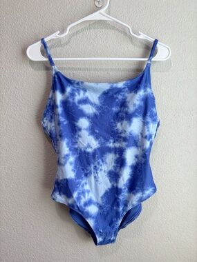 NWT Aerie One Piece Full Coverage Swimsuit Blue Tie Dye Size Medium